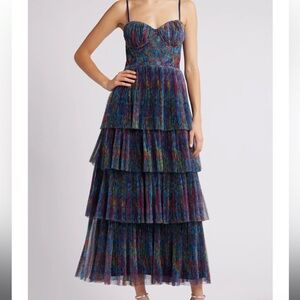 Hutch Strapless Floral Dress in Blue and Red